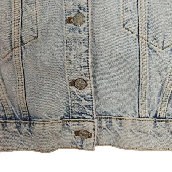 We the Free People Brando Denim Hoodie Jacket Malta Acid Wash Size XS Cropped - Picture 5 of 13
